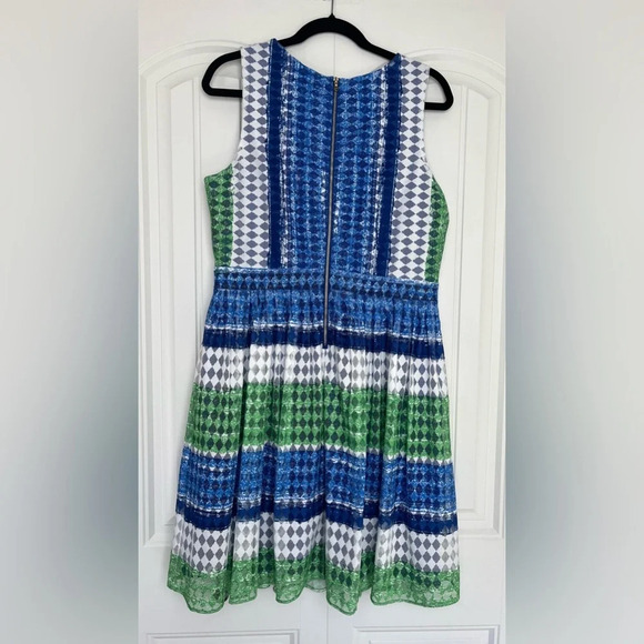 Julian Taylor Blue, Green and White Mesh Dress Size 14‎ - Picture 3 of 4